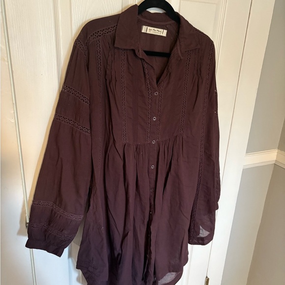 We The Free Free People Victorian Buttondown Top - Size S - Deep Eggplant Purple - Picture 2 of 11